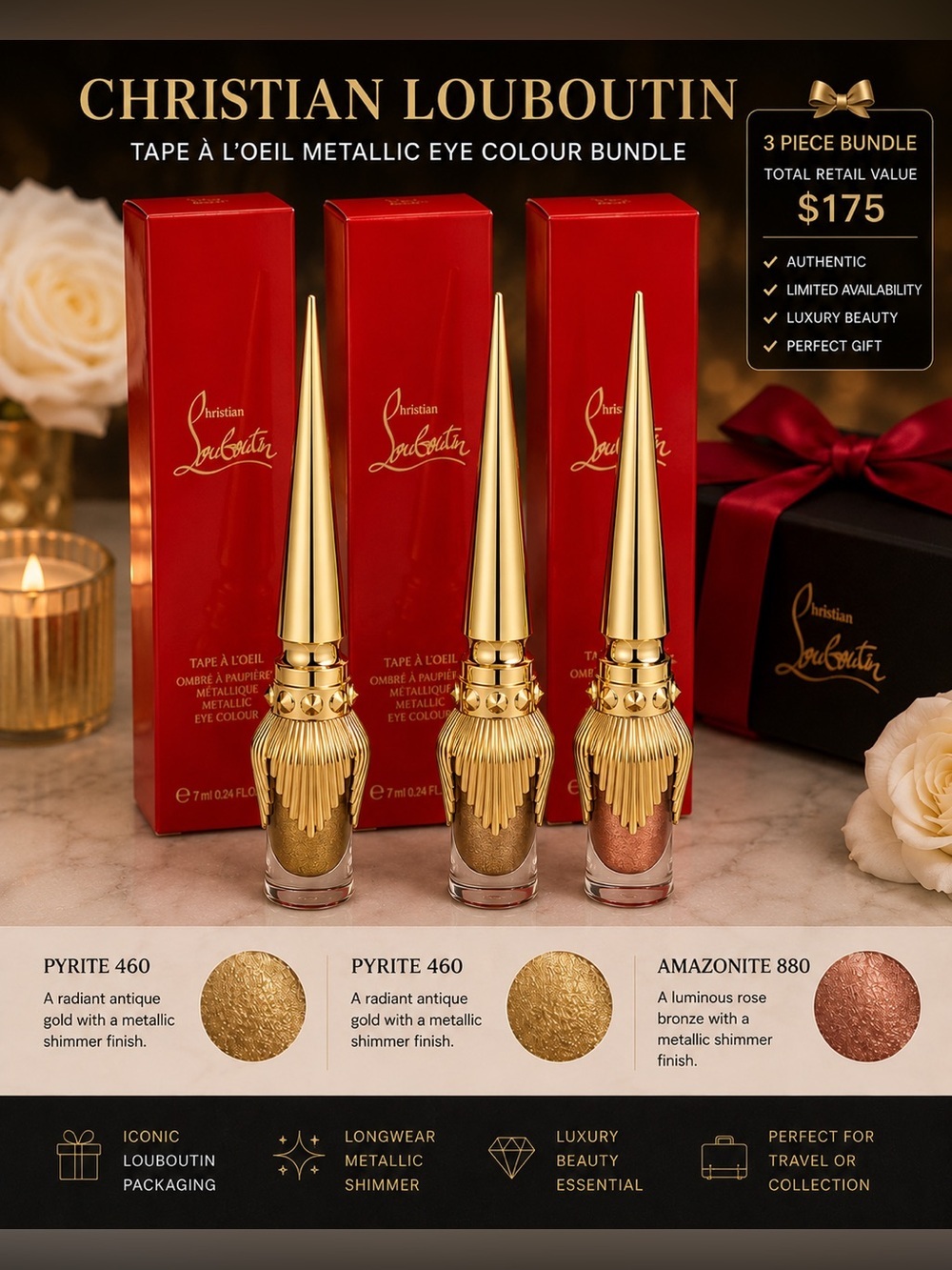 Christian Louboutin Metallic Liquid Eyeshadow Trio NIB $175